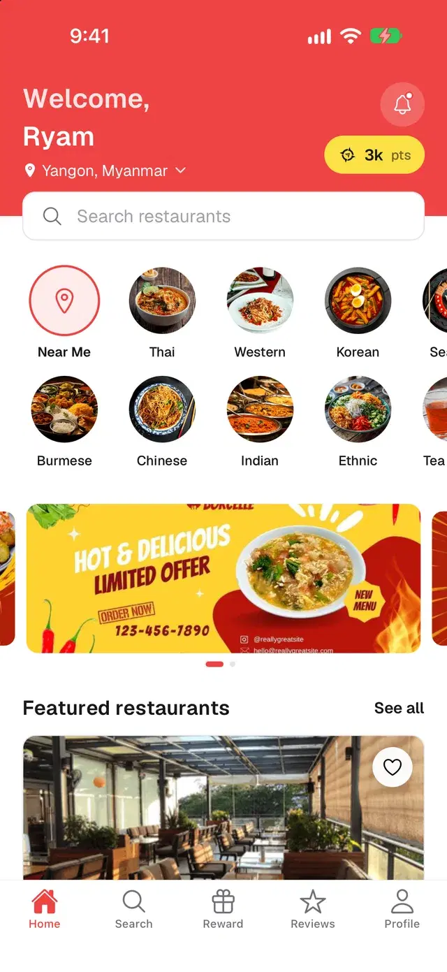 Navibite app home screen